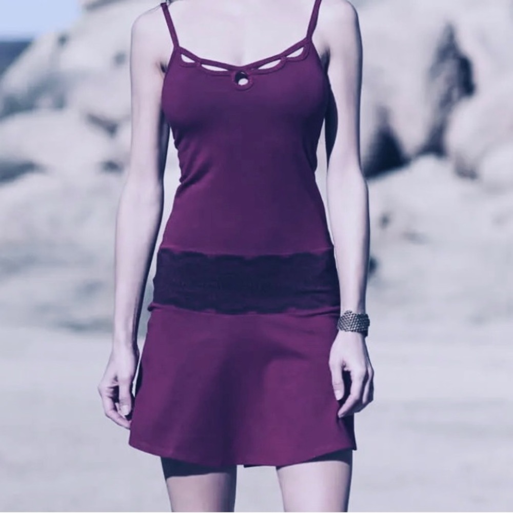 NWT Nomads Hempwear Fitted Mini Dress hemp+organic cotton Purple Plum